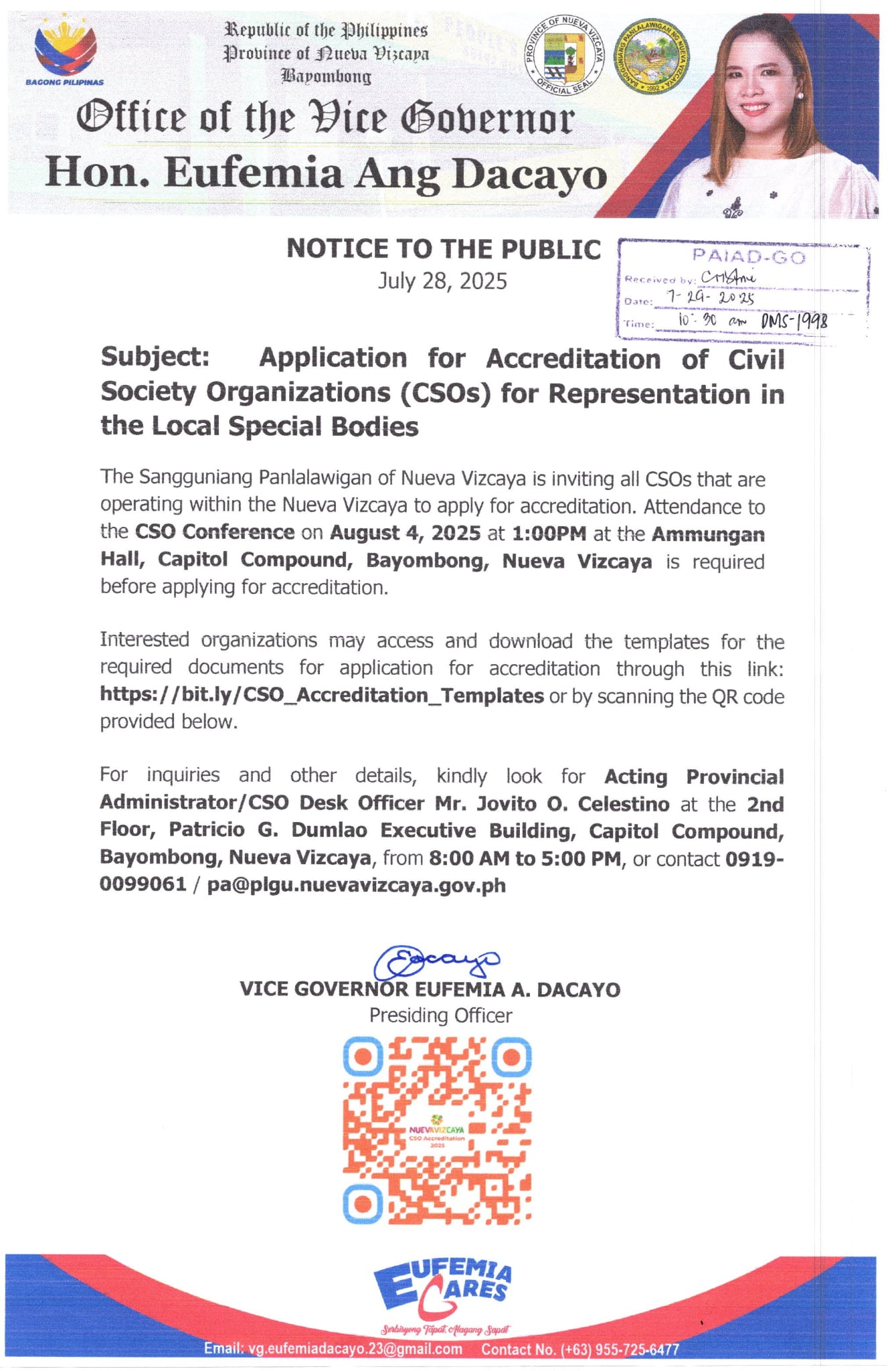 APPLICATION FOR ACCREDITATION OF CIVIL SOCIETY ORGANIZATIONS (CSO’s)  FOR REPRESENTATION IN THE LOCAL SPECIAL BODIES